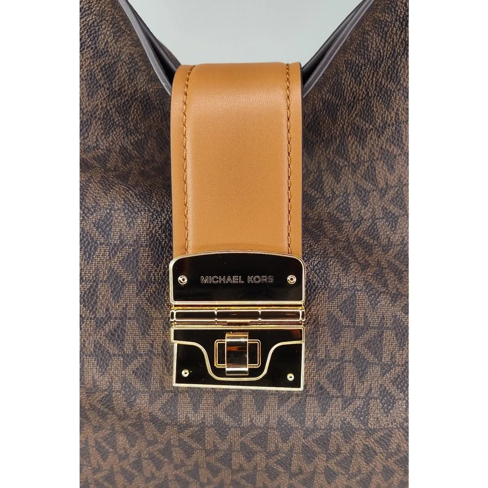 Michael Kors Addie Large Canvas Hobo Signature Shoulder Bag-Brown/Acorn-NWT